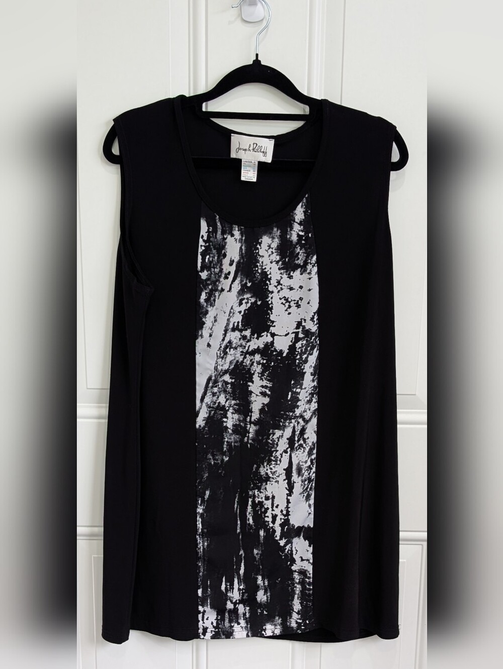 Joseph Ribkoff Black Tank with Monochrome Abstract Center Panel